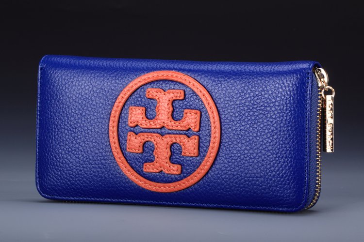 Tory Burch Stacked Logo Zip Around Continental Wallet Blue